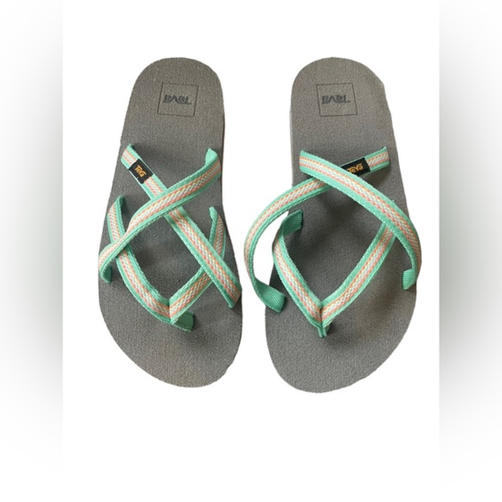 Teva Kids' Olowahu Sandal Size 5 Mint Green‎ w/ Coral Excellent Condition
